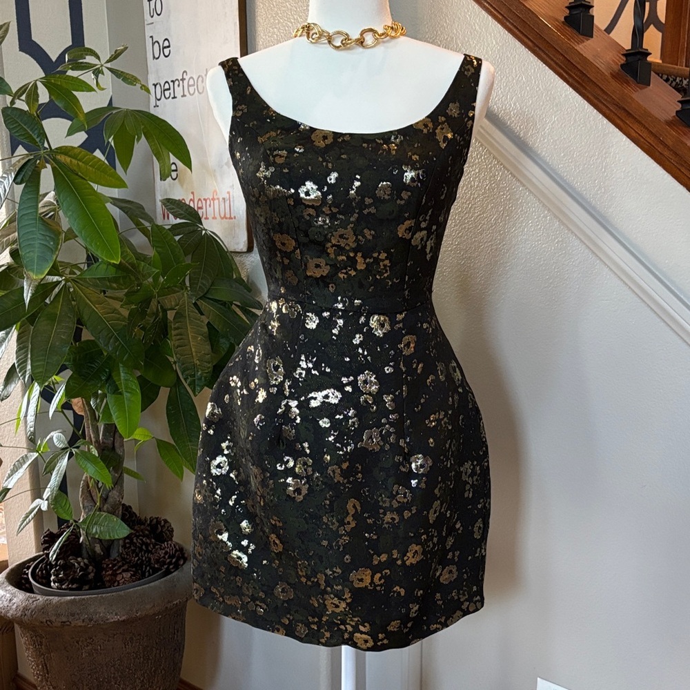 Asos Elegant Green, Blk and Gold Floral Dress